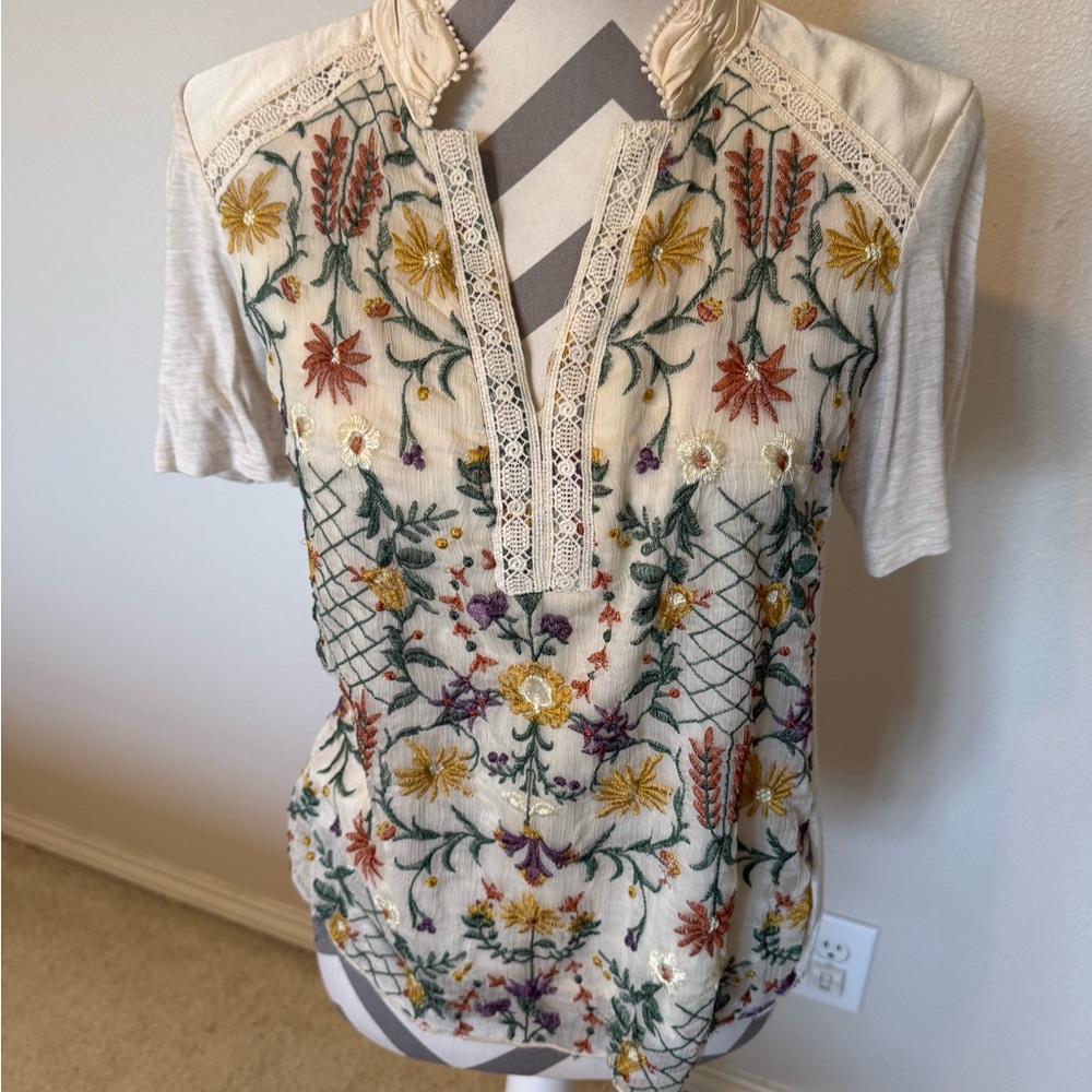 Anthropologie Tony Embroidered Floral Lace Women's Blouse